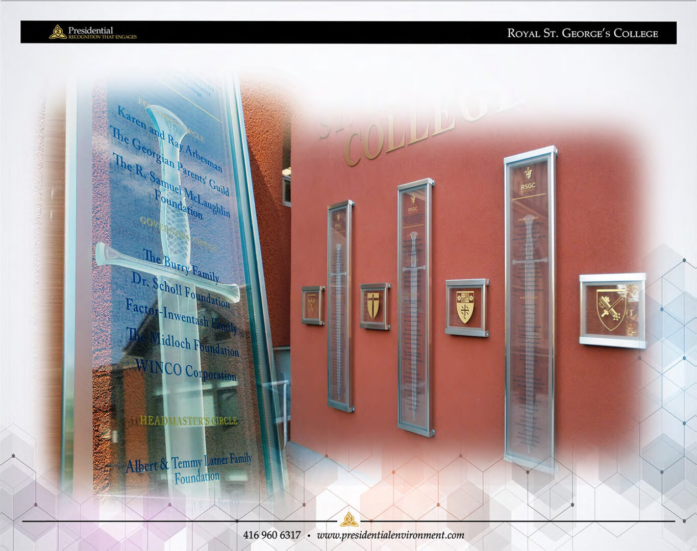 A red wall with three windows and some paintings